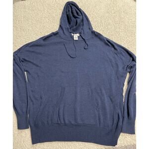 Magaschoni Mens Size XL Hooded Rayon Cashmere Blend Kangaroo Pkt Sweatshirt Navy